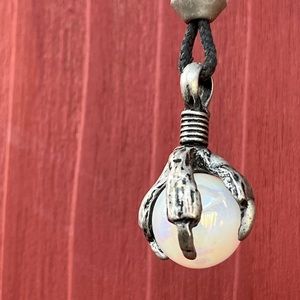 Glass Crystal Ball Pewter Talon Necklace